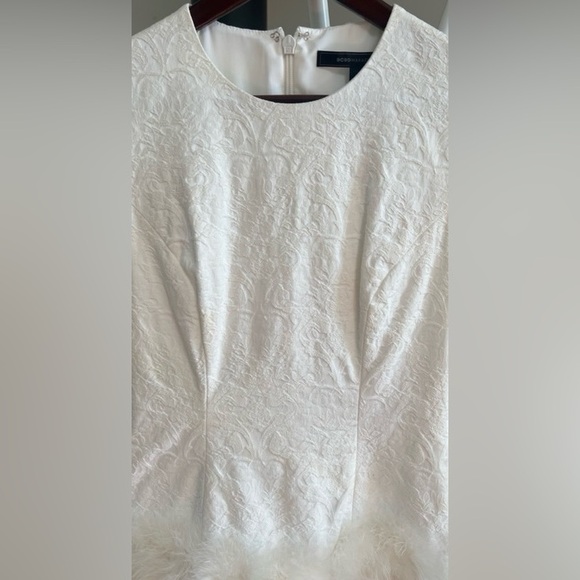 BCBGMaxAria White Brocade Sleeveless Feather/Fur Skirt Mini Dress (Size 6) - Picture 6 of 7